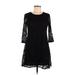 Tiana B. Casual Dress - A-Line Crew Neck 3/4 sleeves: Black Print Dresses - Women's Size 8 Petite