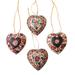 Novica Handmade Heart Flowers Batik Wood Ornaments (Set Of 4)