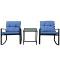 Zeno 3-Piece Bistro Outdoor Furniture Set -2 Vivid Chairs With Glass Coffee Table - Dark Blue