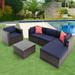 6Pcs Outdoor Garden Patio Furniture PE Rattan Wicker Sectional Cushioned Sofa Sets with 2 Pillows and Coffee Table