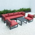 24.8 x 113.62 x 58.98 in. Chelsea 7 Piece Patio Sectional & Coffee Table Set with Black Aluminum Cushions Red