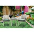 Patio Bistro Set (3Pc) in Green Fabric & Beige Wicker 45005