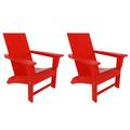 WestinTrends Ashore Adirondack Chairs Set of 2 All Weather Poly Lumber Outdoor Patio Chairs Modern Farmhouse Foldable Porch Lawn Fire Pit Plastic Chairs Outdoor Seating Red