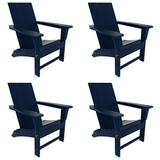 WestinTrends Ashore Adirondack Chairs Set of 4 All Weather Poly Lumber Outdoor Patio Chairs Modern Farmhouse Foldable Porch Lawn Fire Pit Plastic Chairs Outdoor Seating Navy Blue