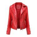 kakina CMSX Womens Coats and Jackets Clearance Women s Slim Leather Stand Collar Zip Motorcycle Suit Belt Coat Jacket Tops Red XXL