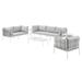 Lounge Sectional Sofa Chair Table Set Sunbrella Aluminum Metal Steel Grey Gray Modern Contemporary Urban Design Outdoor Patio Balcony Cafe Bistro Garden Furniture Hotel Hospitality