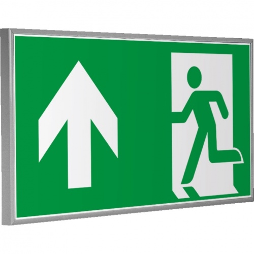 Schild | Rettungszeichen geradeaus, im Rahmen silbermatt, Kunststoff, 300x150mm, ASR A1.3, DIN EN ISO 7010 E001 Image