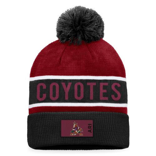 Herren Arizona Coyotes Authentic Pro Rink Fanatics Schwarz/Granatrot Strickmütze mit Umschlag und Bommel