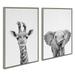Kate and Laurel Sylvie Baby Giraffe and Elephant Framed Canvas Wall Art Set by Simon Te of Tai Prints 2 Piece 23x33 Gray Modern Nature Animals Art for Wall Home Decor