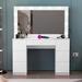 Boahaus LLC Freya Dressing Lighted Vanity w/ Mirror Wood in Brown | 56.13 H x 46.44 W x 15.44 D in | Wayfair 1619-23-LB