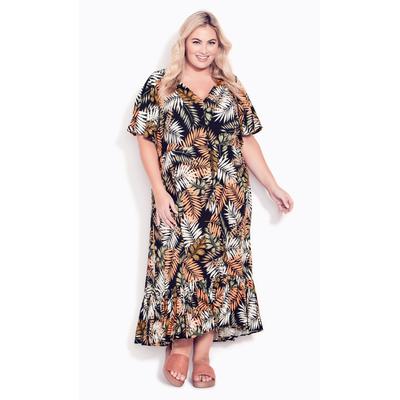 Sasha Flutter Sleeve Maxi Dress - black palm