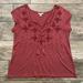 American Eagle Outfitters Tops | American Eagle Outfitters Slub Knit Embroidered Short Sleeve Top | Color: Red | Size: Xs