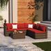 Latitude Run® 6 Piece Rattan Sectional Seating Group w/ Cushions Synthetic Wicker/All - Weather Wicker/Wicker/Rattan in Red | Outdoor Furniture | Wayfair