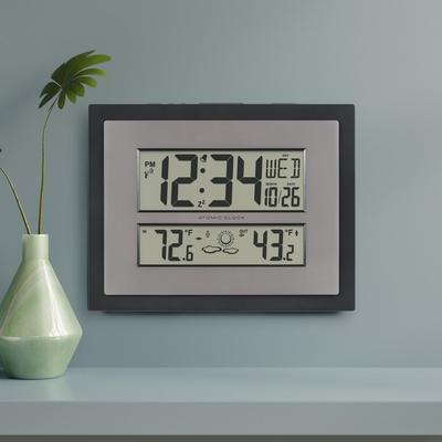 Atomic Digital Clock with Temp & Forecast in Black/Silver, 512-65937
