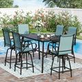 Sophia & William 7 Pieces Patio Outdoor Bar Set Metal Furniture Swivel Chairs and Table Set Blue