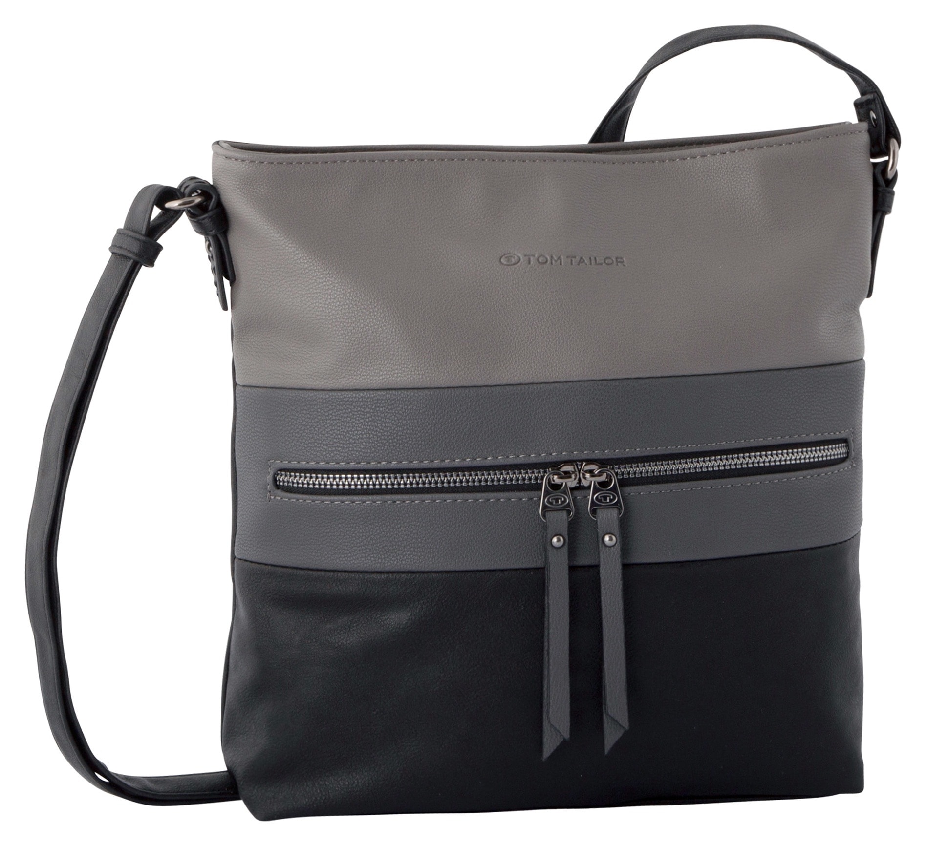 Umhängetasche TOM TAILOR "ELLEN Cross bag L", Damen, Gr. B/H/T: 30cm x 30cm x 8cm, schwarz, Lederimitat, Polyurethan (PU), gemustert, kontrastfarbene Details, leicht glänzend, mehrfarbig, Taschen Umhängetasche, mit schickem Farbverlauf