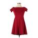 Forever 21 Cocktail Dress - A-Line Boatneck Short sleeves: Red Print Dresses - Women's Size Small