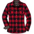 CQR Women's Plaid Flannel Shirt Long Sleeve, All-Cotton Soft Brushed Casual Button Down Shirts, Flannel Plaid Shirts Classic Red, XL