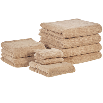 Handtuch-Set mit Badematte Sandbeige Frottee Baumwolle 9-teilig Modern Saugfähig Schnelltrocknend Ringgesponnen für Bade