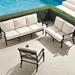 Carlisle 3-pc. Sofa Set in Onyx Finish - Sofa Set with Two Lounge Chairs, Linen Flax with Logic Bone Piping, Two Lounge Chairs in Linen Flax with Logic Bone Piping - Frontgate