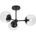 Atwell Collection Three-Light Matte Black Mid-Century Modern Semi-Flush Mount