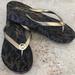 Michael Kors Shoes | Michael Kors Classic Wedge Flip Flop Sandals Women’s Sz 9 | Color: Brown/Gold | Size: 9