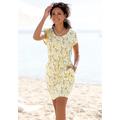 Jerseykleid BEACHTIME, Damen, Gr. 34, N-Gr, gelb (gelb, creme, bedruckt), Jersey, Obermaterial: 65% Baumwolle, 35% Polyester, bedruckt, geblümt, casual, figurumspielend kniefrei, Rundhals, Kurzarm, Kleider, mit Blumenmuster und Taschen, Sommerkleid...