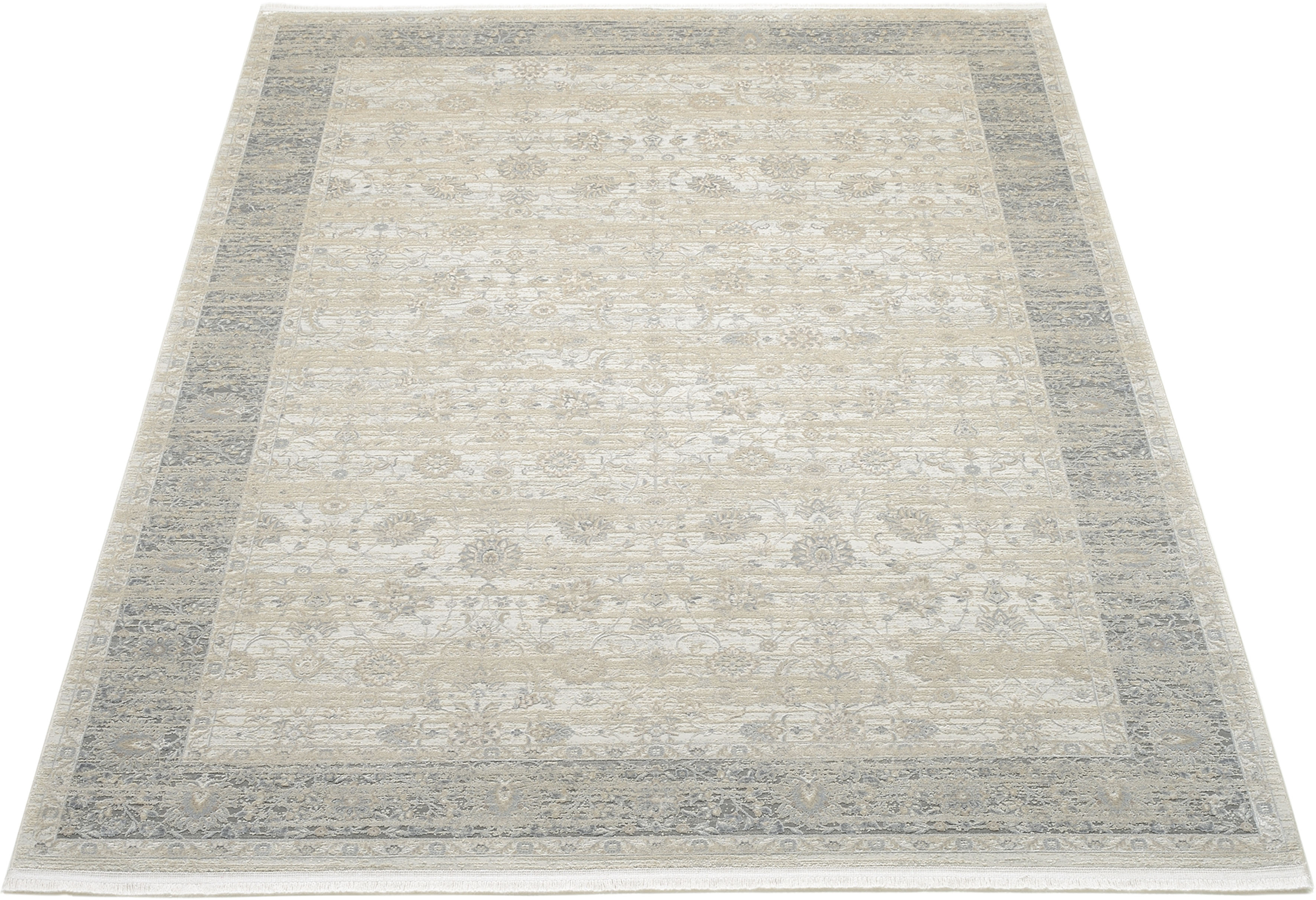 Teppich OCI DIE TEPPICHMARKE "HORUS NIMA", beige (beige, grau), B:240cm H:8mm L:300cm, Polyacryl, Viskose, Teppiche, Teppich, 3-D Optik, Vintage Optik, feine Fransen, Wohnzimmer