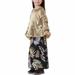 Muslim Long Dress Two Pieces Sets Medium Big Girls Long Sleeve Round Neck Satin Cloark and Floral Print Long Dress Graphic Skirt Sets