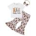 Kid Girls Easter Outfit Short Sleeve Bunny Print T-Shirt + Flare Pants + Bowknot Headband 3pcs Easter Pant Set