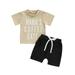 Diconna Infant Toddler Baby Boy Girl Summer Clothes Letter Print T-Shirt Tops Drawstring Shorts 2Pcs Outfits Khaki 6-9 Months