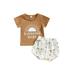 Frobukio 2Pcs Toddler Baby Boys Summer Outfits Short Sleeve Sun Letter Print T-Shirt Shorts Clothes Sets Brownã€€12-18 Months