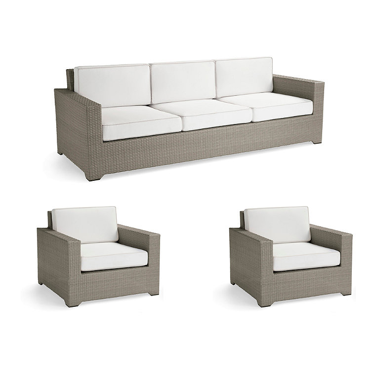 Palermo 3-pc. Sofa Set with Two Lounge Chairs in Dove Wicker - Standard, Sand with Canvas Piping - Frontgate