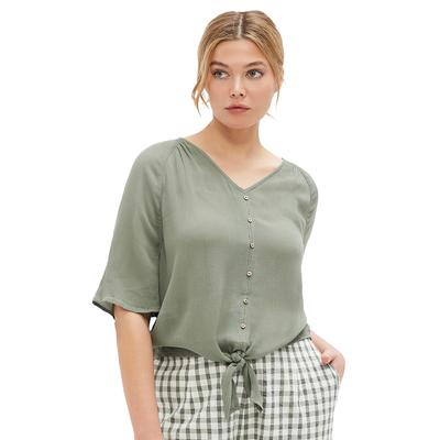 Plus Size Women's V-Neck Tie-Front Blouse by ellos in Desert Green (Size 16)