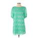 Tic Crew Neck Short sleeves: Toc Casual Dress - Shift Crew Neck Short sleeves: Blue Chevron/Herringbone Dresses - Women's Size Small