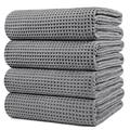 POLYTE Microfibre Oversize Quick Dry Lint Free Bath Towel, 152 x 76 cm, 4 Pack (Grey, Waffle Weave)