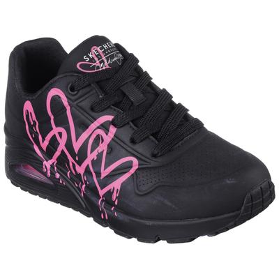 Sneaker SKECHERS "UNO DRIPPING IN LOVE", Damen, Gr. 35, schwarz (schwarz, kombiniert), Lederimitat, casual, Schuhe Moder