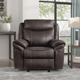 Red Barrel Studio® Bayshore 42"W Pillow Top Arm Faux Leather Pull Tab Glider Recliner Faux Leather/Microfiber/Microsuede in Brown | Wayfair