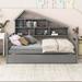 Latitude Run® Daphny Full Size Wooden Platform Bed w/ Trundle & Shelves Wood in Gray | 62 H x 56 W x 79 D in | Wayfair