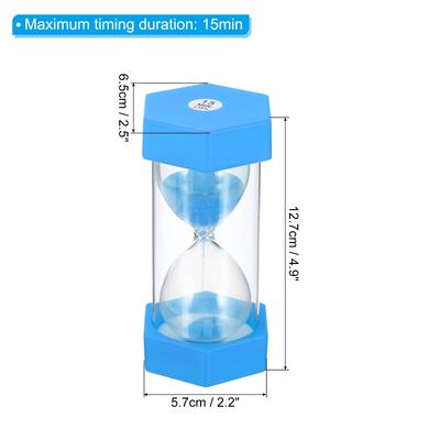 15 Min Sand Timer, Hexagon w Plastic Cover Count Down Sand Clock Glass