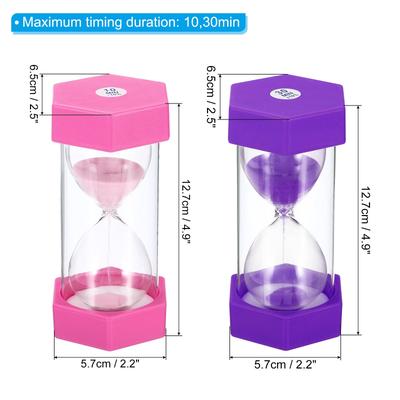 10，30 Min Sand Timer,2pcs Hexagon with Cover,Count Down Sand Clock Pink,Purple - Pink, Purple