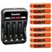 Kastar 8-Pack Battery and CMH4 Smart USB Charger Compatible with Panasonic 1.2V 400mAh BK40AAABU 1.2V 550mAh HHR-4DPA/4B HHR-55AAABU 1.2V 650mAh HHR-65AAABU 1.2V 750mAh HHR-75AAA/BU Battery