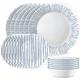 Corelle 18-Piece Dinnerware Set, Service for 6, Lightweight Round Plates and Bowls Set, Vitrelle Triple Layer Glass, Chip Resistant, Microwave and Dishwasher Safe, Nautical Stripes, Blue