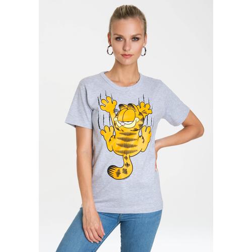 „T-Shirt LOGOSHIRT „“Garfield – Scratches““ Gr. M, grau (grau, meliert) Damen Shirts Print mit lizenziertem Originaldesign“