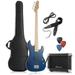 Davison Full Size Electric Bass Guitar with 15-Watt Amp Blue - 4 String Right Handed Beginner Kit with Gig Bag and Accessories