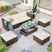 5-Piece Patio Wicker Sofa Sets with Adustable Backrest and Lift Top Coffee Table