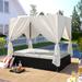 Outdoor Patio Wicker Sunbed Daybed with Water-resistant Cushions and Canopy