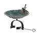 Achla Designs 14.25"L Round Antique Brass Plated Aluminum Scallop Shell Birdbath w/ Wrought Iron Over Rail Bracket