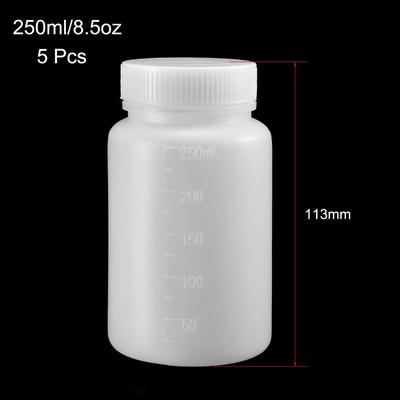 Plastic Lab Reagent Bottle 250ml/8.5oz Sample Sealing Storage Container 5pcs - Translucent