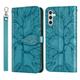 Samsung Galaxy A14 5G Case Samsung A14 5G Wallet Case Magnetic Closure Embossed Tree Premium PU Leather [Kickstand] [Card Slots] [Wrist Strap] Phone Cover for Samsung A14 5G Blue